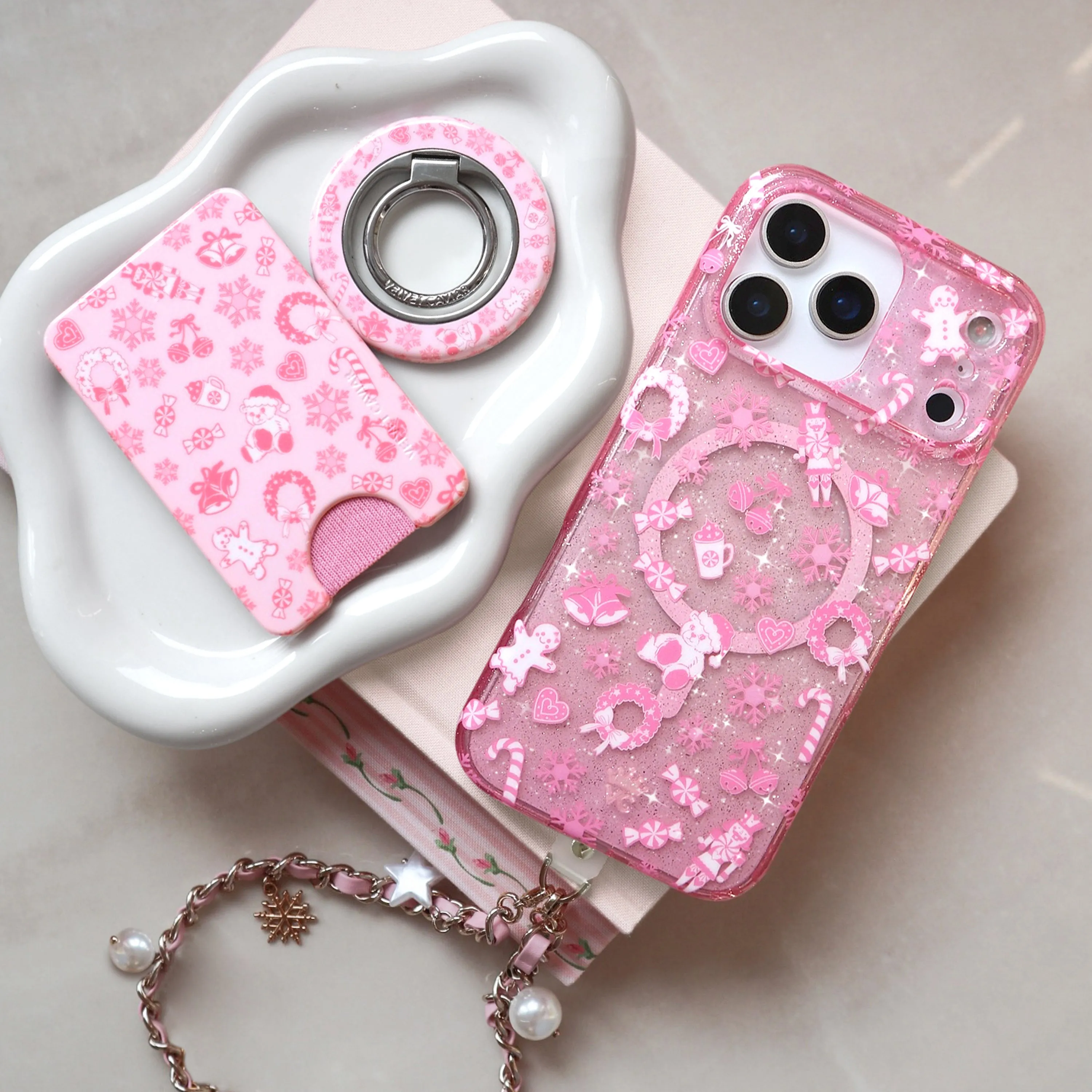 Pink Holiday Leather Chain Phone Charm sold by Velvet Caviar product image thumbnail 5