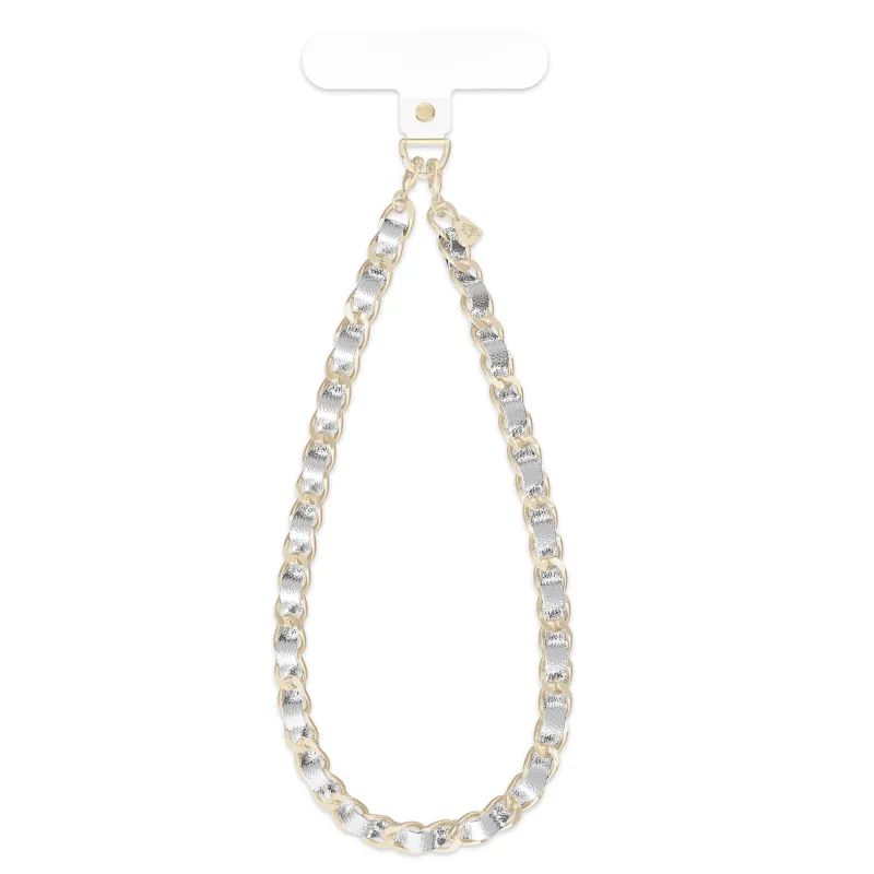 Silver Leather Chain Phone Charm made by Velvet Caviar