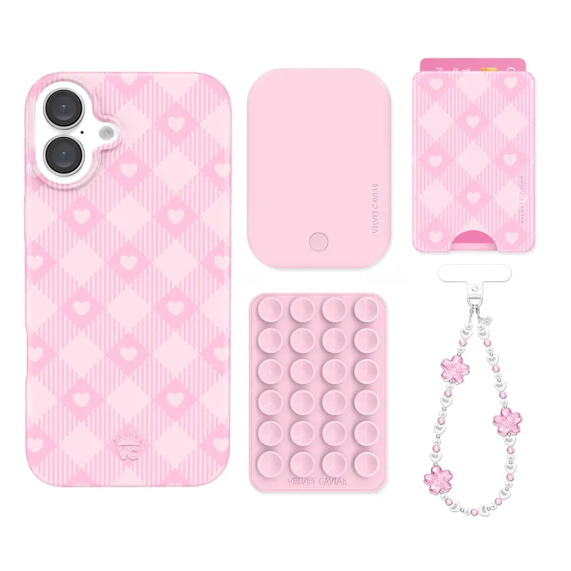 Dolly Pink Gingham iPhone Bundle Set - Wallet sold by Velvet Caviar