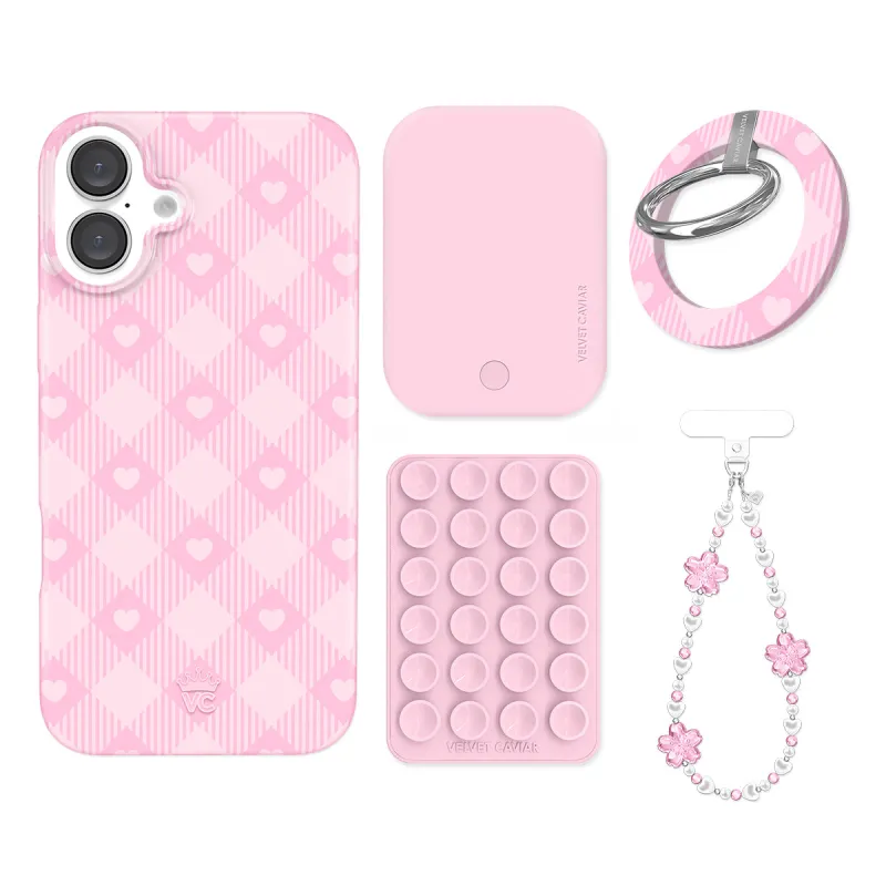 Dolly Pink Gingham iPhone Bundle Set - Grip sold by Velvet Caviar