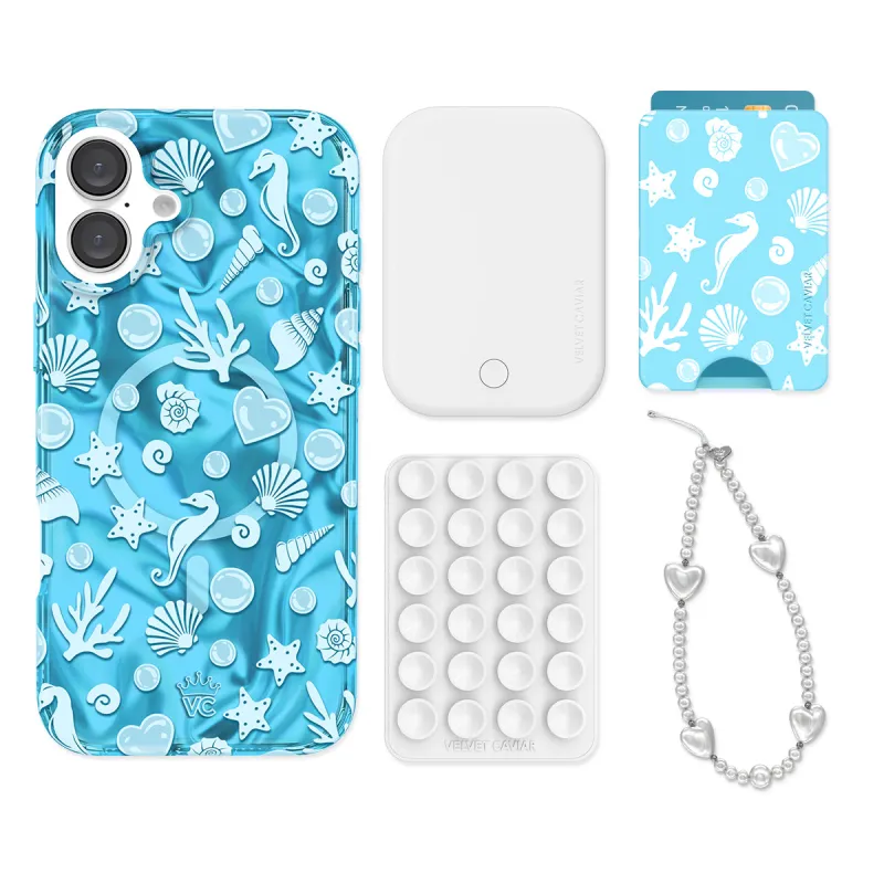 Aquamarine Holo iPhone Bundle Set - Wallet sold by Velvet Caviar