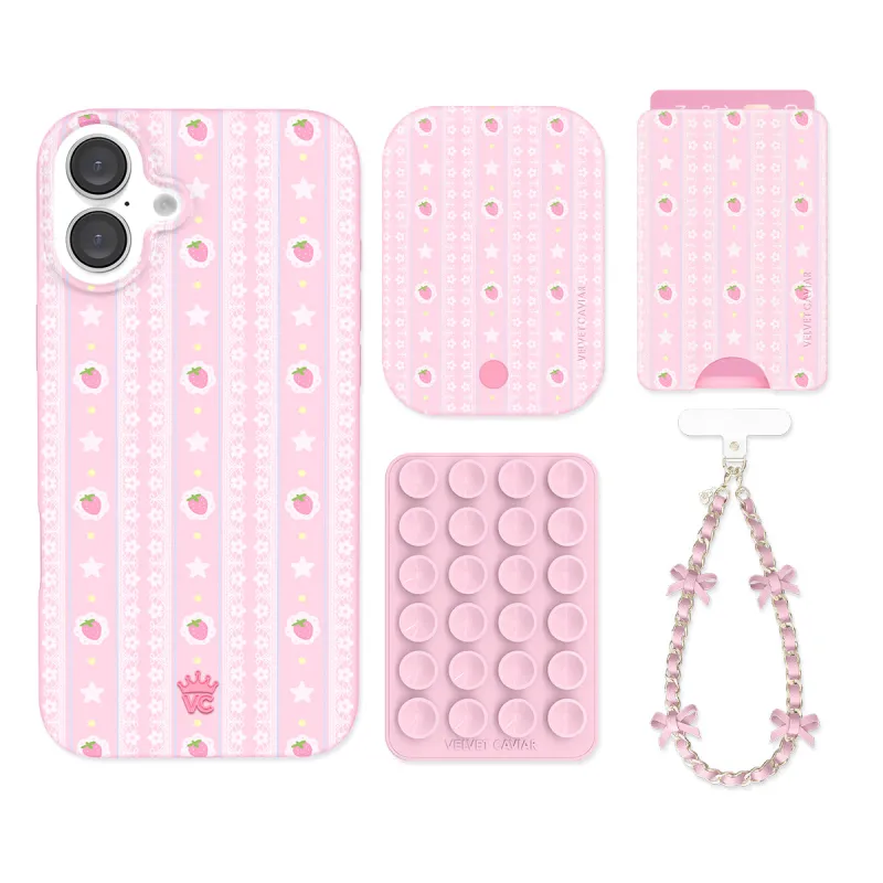 Strawberry Macaron iPhone Bundle Set - Wallet sold by Velvet Caviar