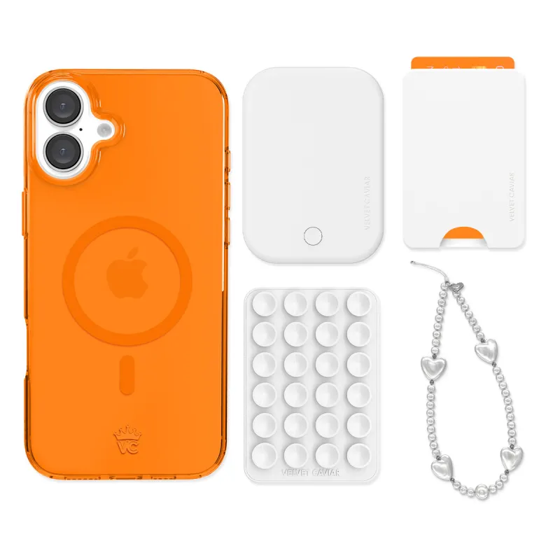 Neon Orange iPhone Bundle Set - Wallet sold by Velvet Caviar