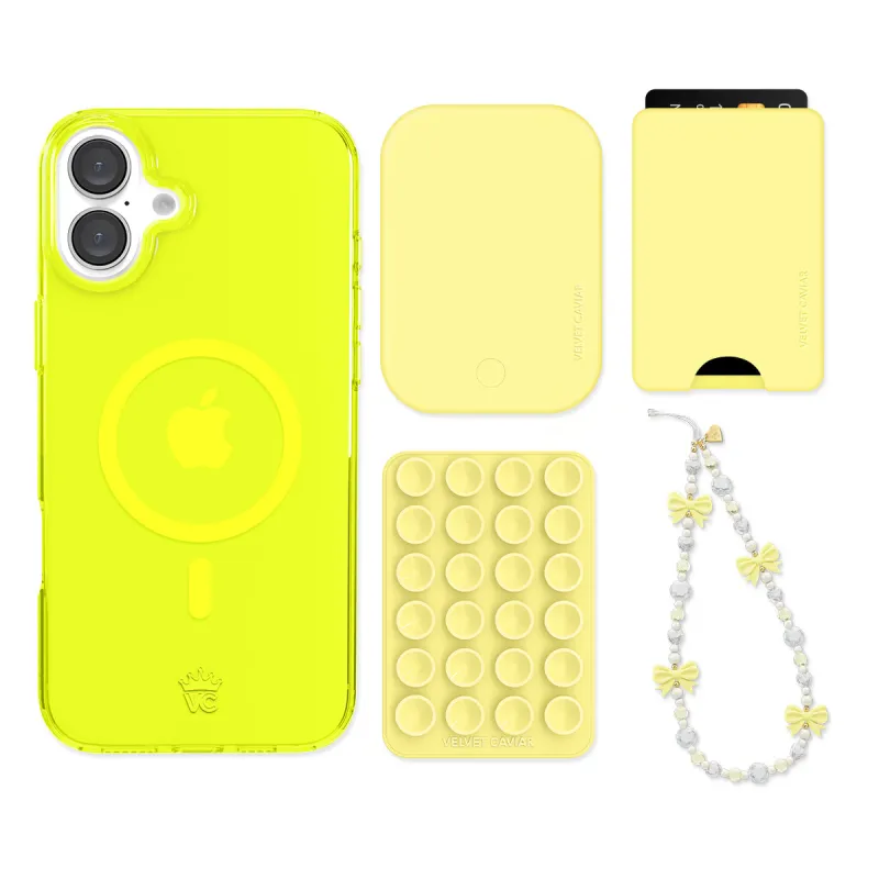 Neon Yellow iPhone Bundle Set - Wallet sold by Velvet Caviar