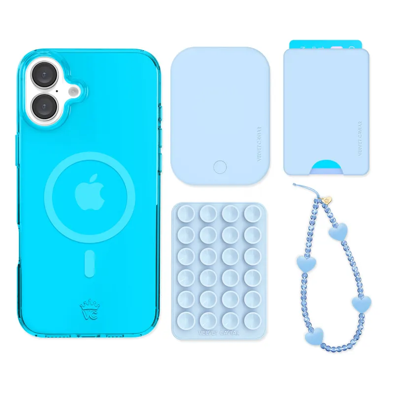 Neon Blue iPhone Bundle Set - Wallet sold by Velvet Caviar