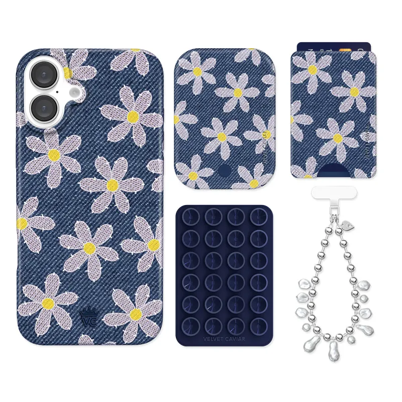 Denim Daisy iPhone Bundle Set - Wallet sold by Velvet Caviar