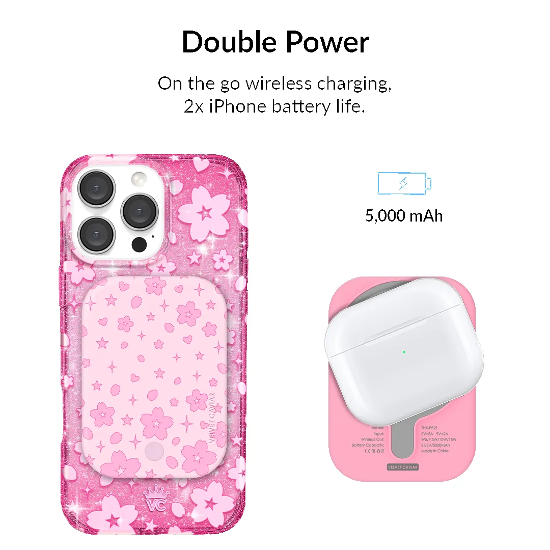 Pink Cherry Blossom MagSafe Battery Power Pack sold by Velvet Caviar product image thumbnail 3