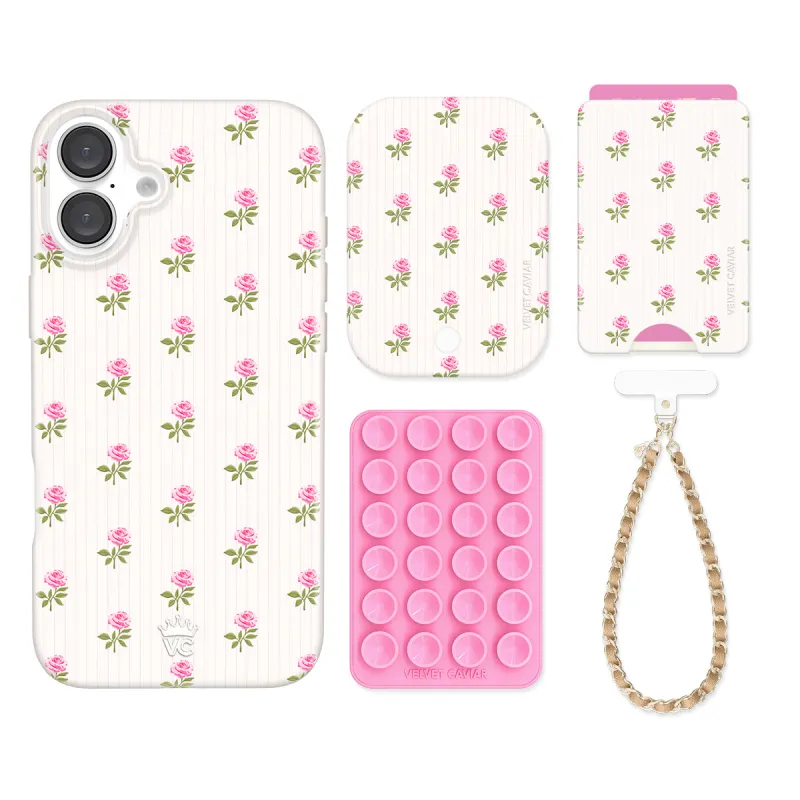 Pink Peony Floral iPhone Bundle Set - Wallet sold by Velvet Caviar