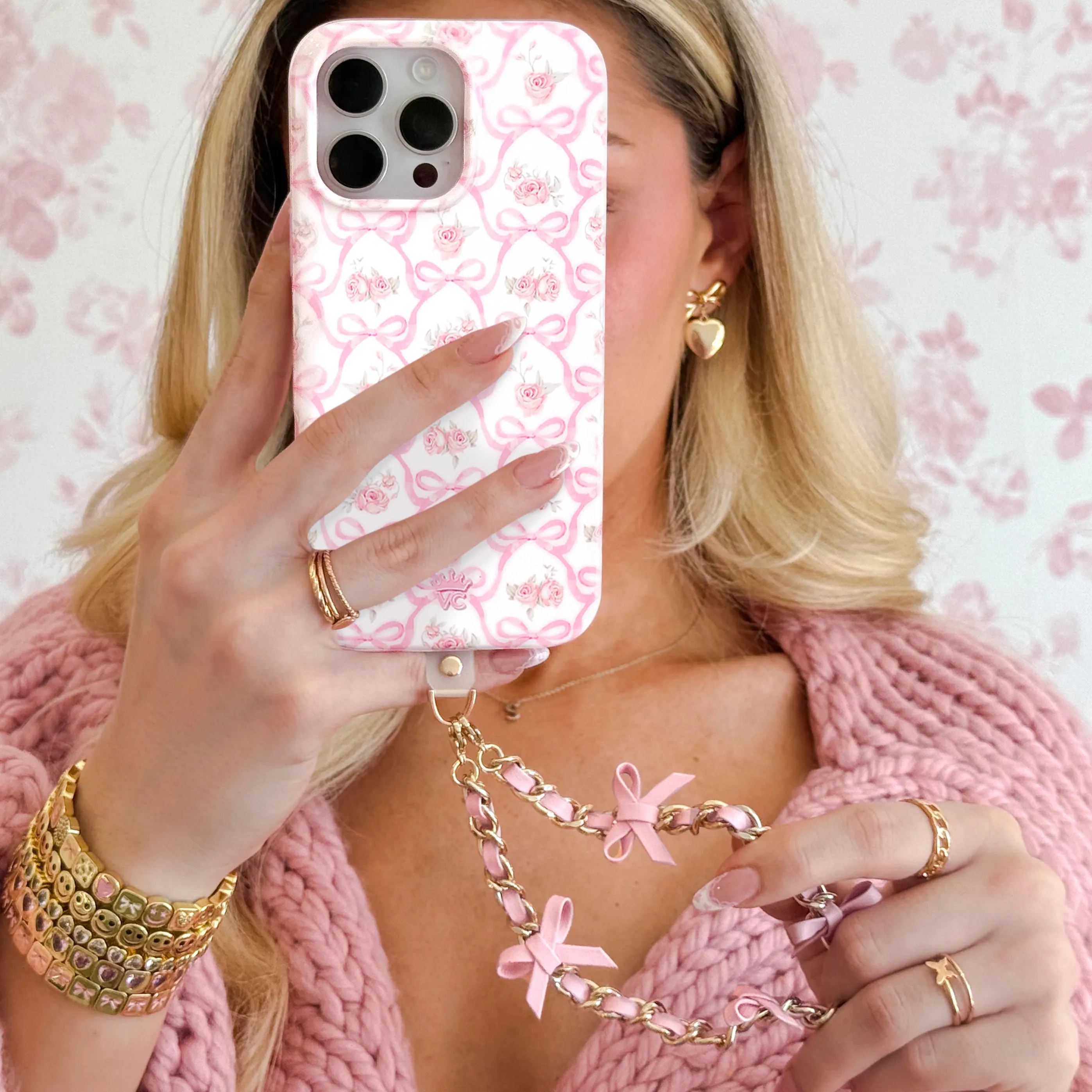 Pink Bow Leather Chain Phone Charm sold by Velvet Caviar product image thumbnail 2