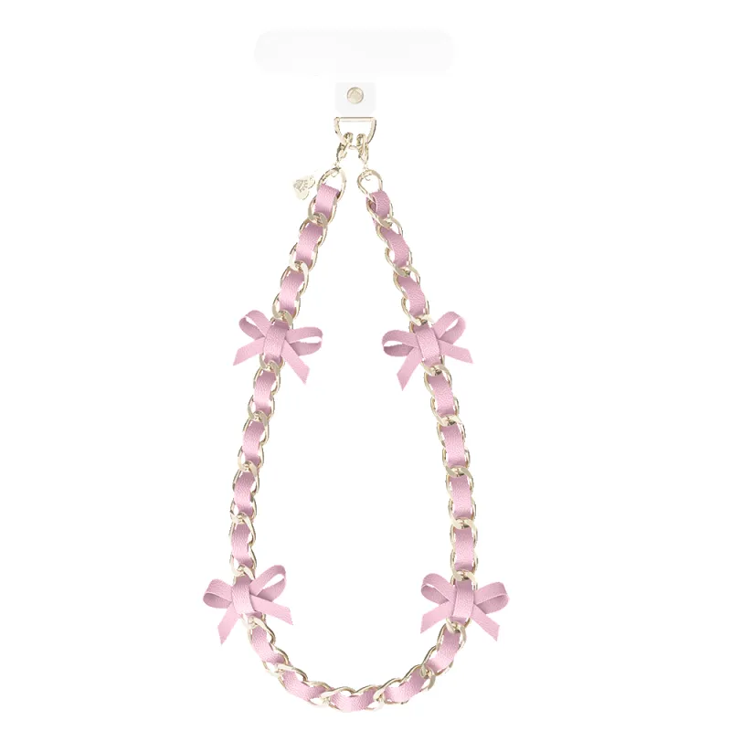 Pink Bow Leather Chain Phone Charm made by Velvet Caviar