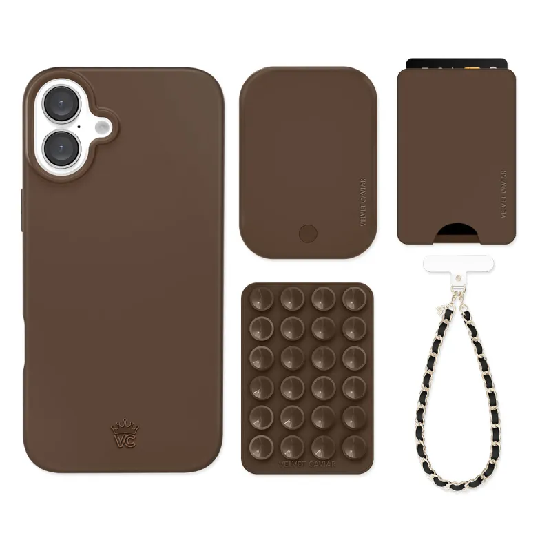 Espresso Brown iPhone Bundle Set - Wallet sold by Velvet Caviar