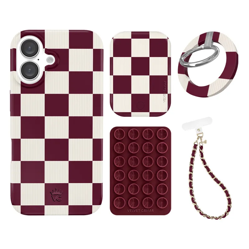Burgundy Vibe Checkered iPhone Bundle Set - Grip sold by Velvet Caviar