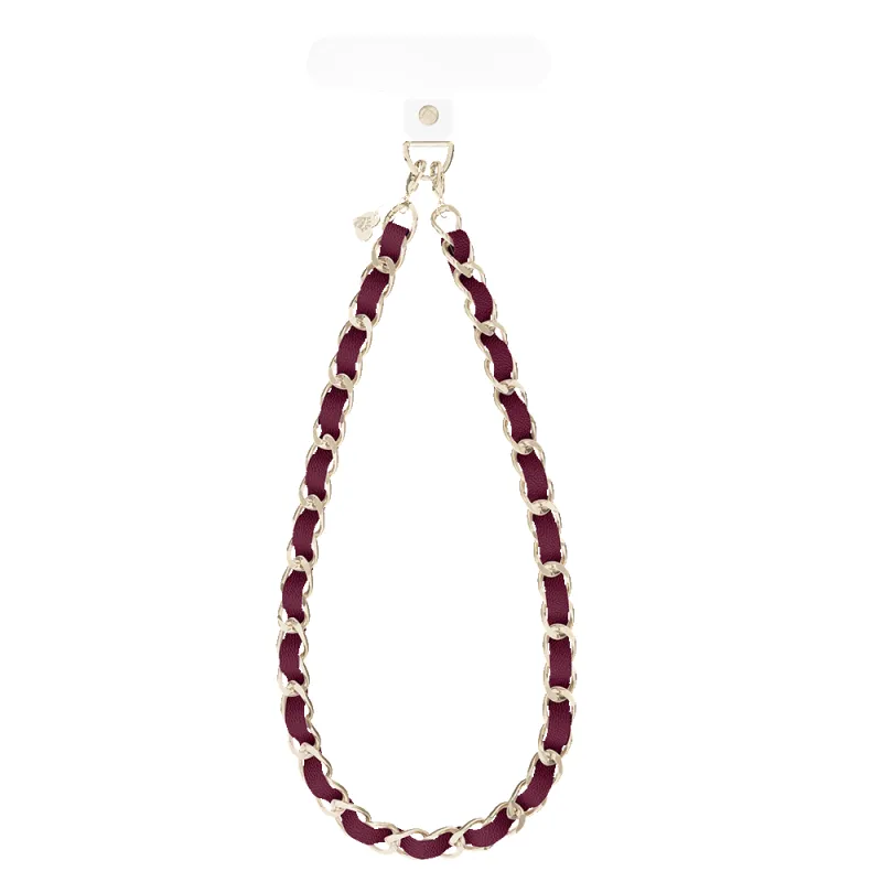 Burgundy Leather Chain Phone Charm made by Velvet Caviar