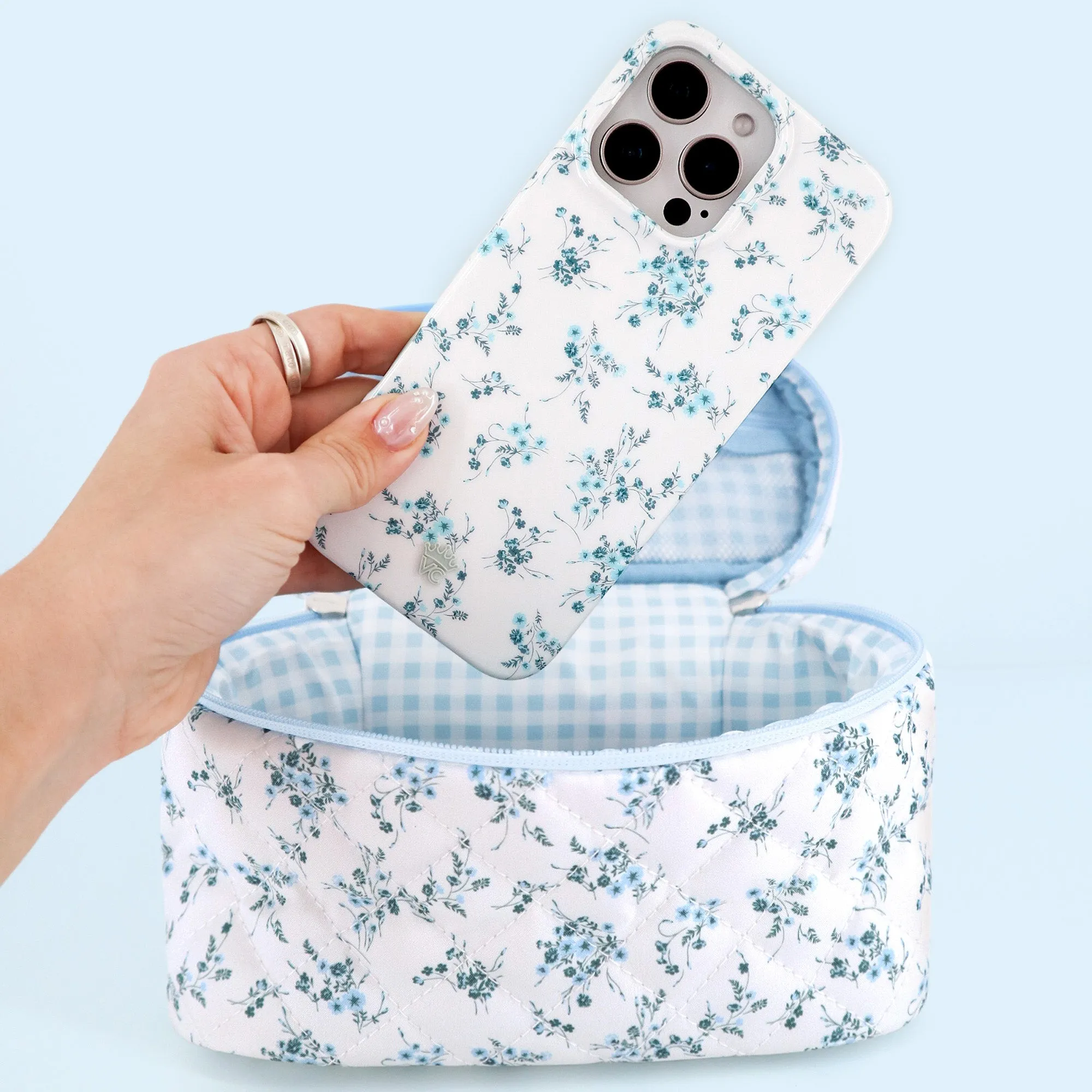 French Blue Floral Vanity Bag sold by Velvet Caviar product image thumbnail 2