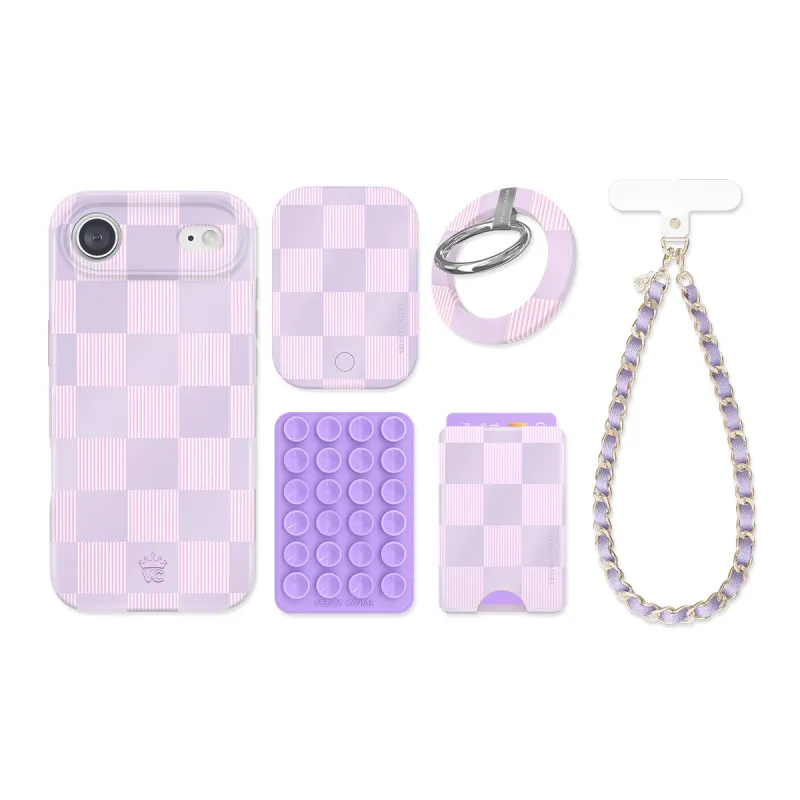 Lilac Vibe Checkered iPhone Bundle Set made by Velvet Caviar