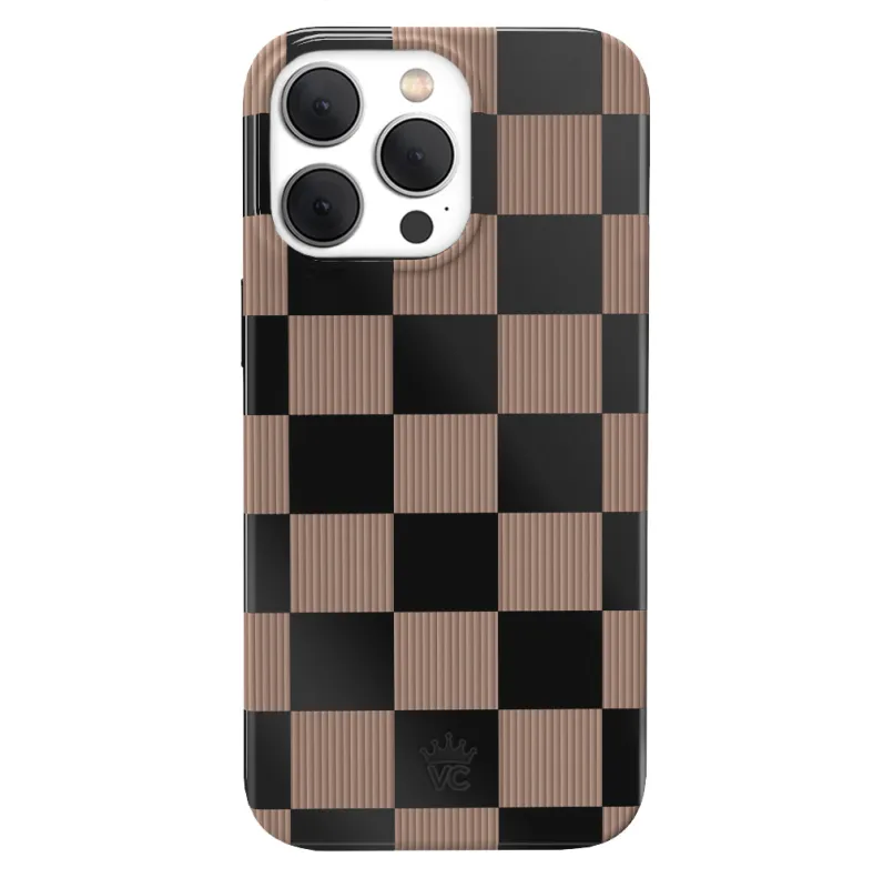 Mocha Vibe Checkered iPhone Case made by Velvet Caviar
