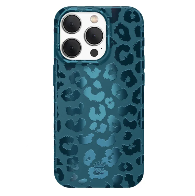 Metallic Navy Leopard iPhone Case made by Velvet Caviar