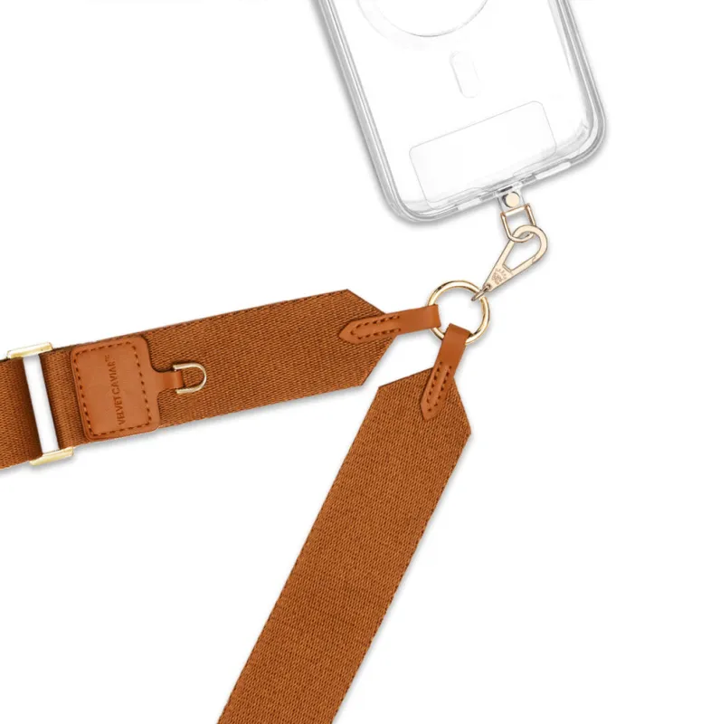 Tan Utility Phone Crossbody Strap sold by Velvet Caviar