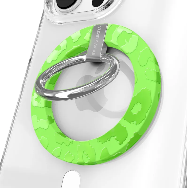 Key Lime Leopard MagSafe Grip Ring made by Velvet Caviar