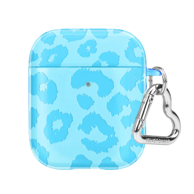 Aqua Blue Leopard AirPod Case made by Velvet Caviar