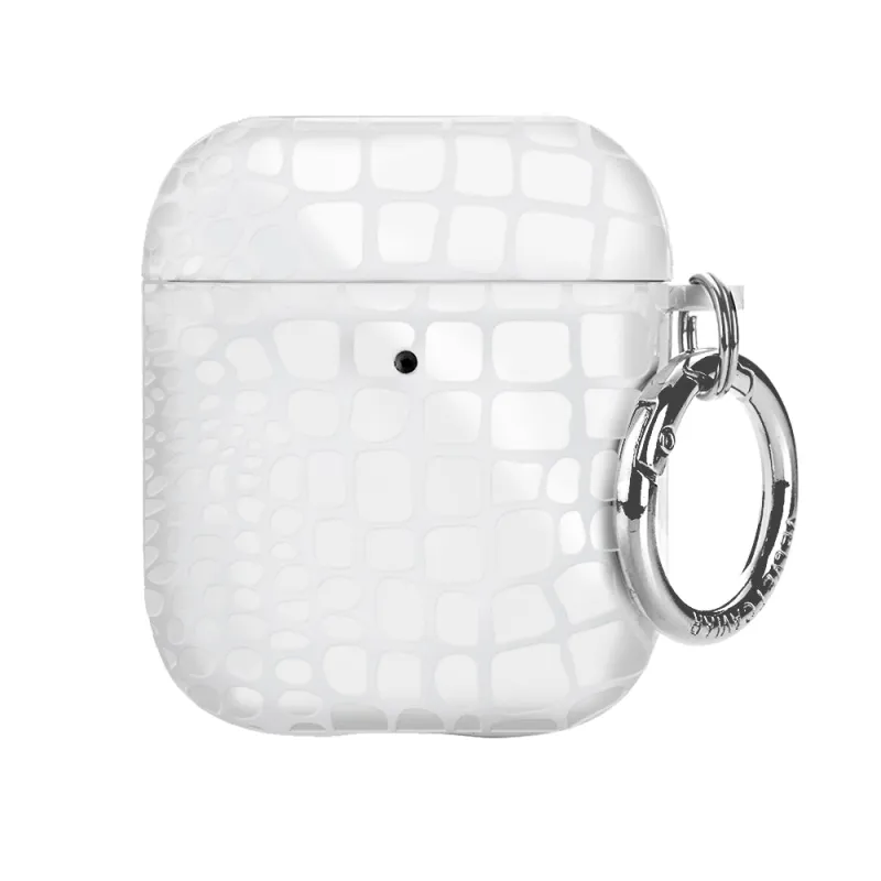 White Croc AirPod Case sold by Velvet Caviar