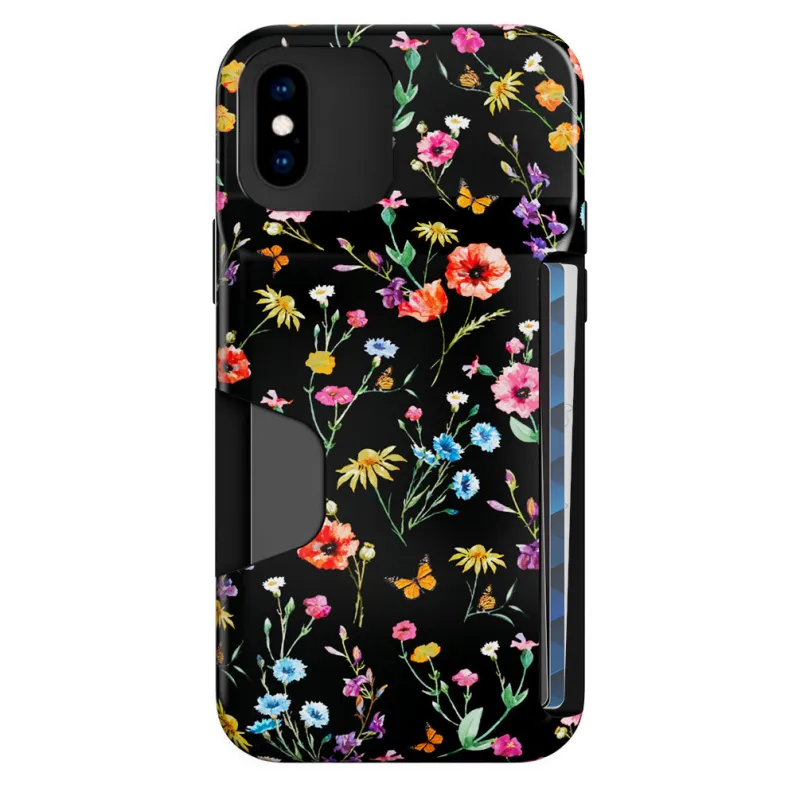 Black Wildflower iPhone Wallet Case sold by Velvet Caviar
