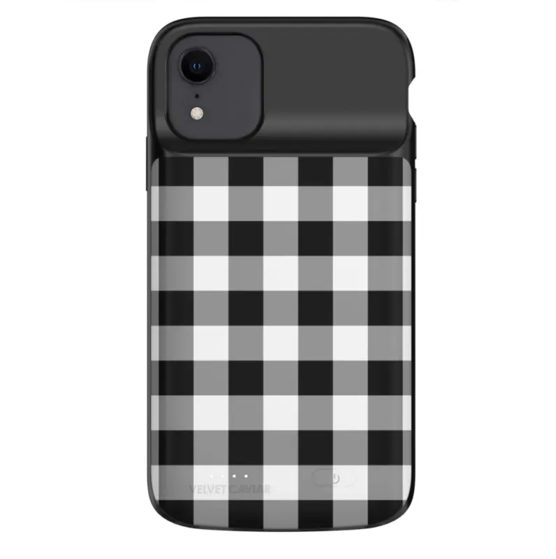 Black Gingham iPhone Charging Case sold by Velvet Caviar