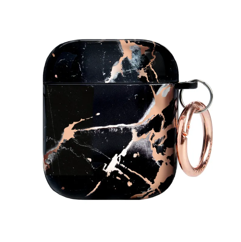 Black Marble Rose Gold Chrome AirPods Case sold by Velvet Caviar