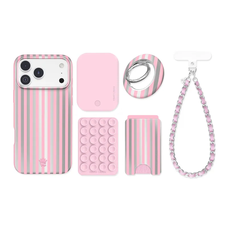 Pink Chrome Stripes iPhone Bundle Set sold by Velvet Caviar