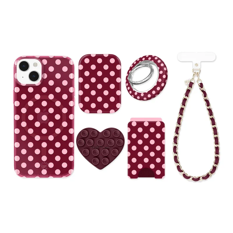Raspberry Polka Dot iPhone Bundle Set made by Velvet Caviar