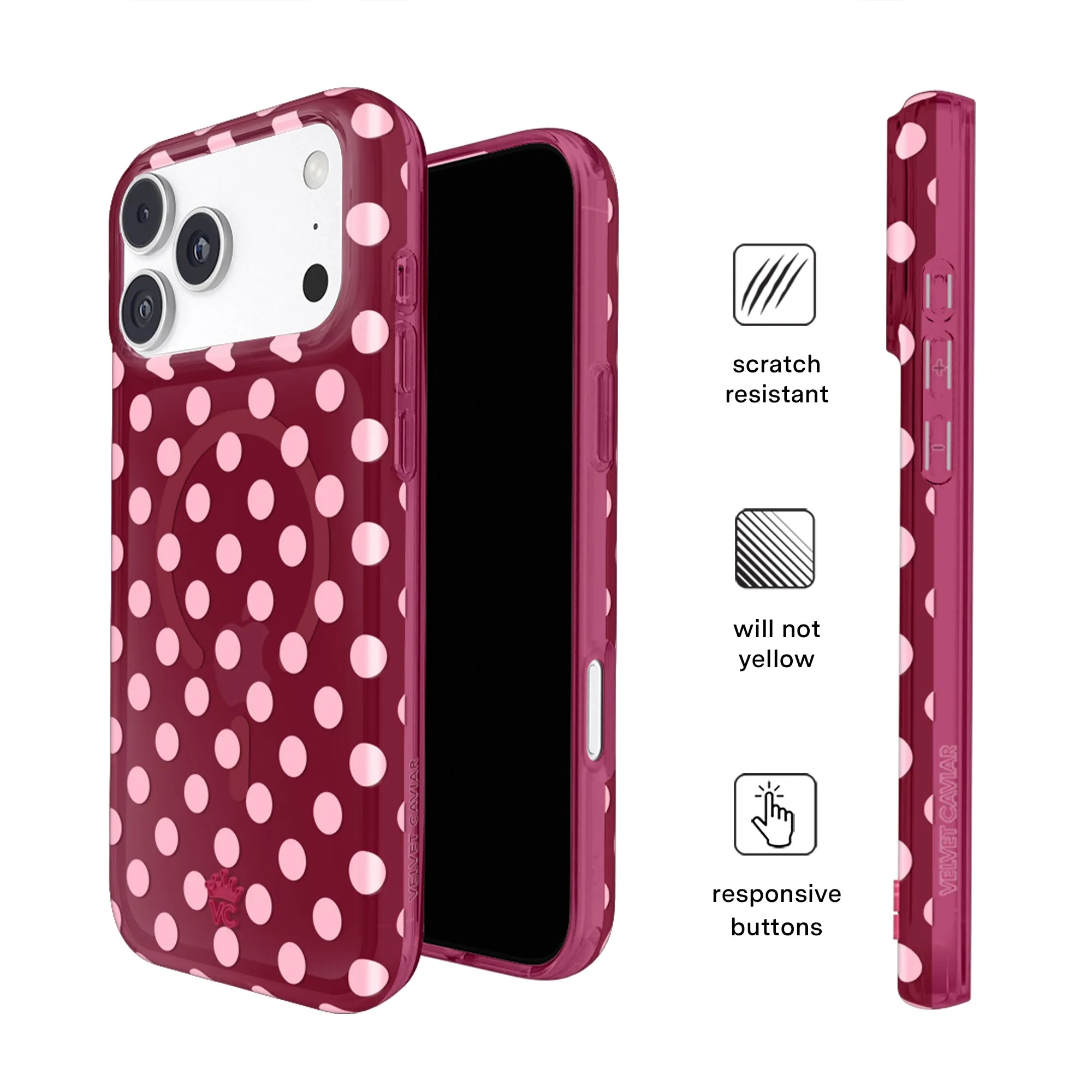 Raspberry Polka Dot iPhone Case sold by Velvet Caviar product image thumbnail 5