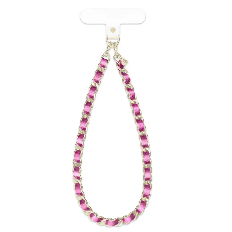 Metallic Pink Leather Chain Phone Charm made by Velvet Caviar
