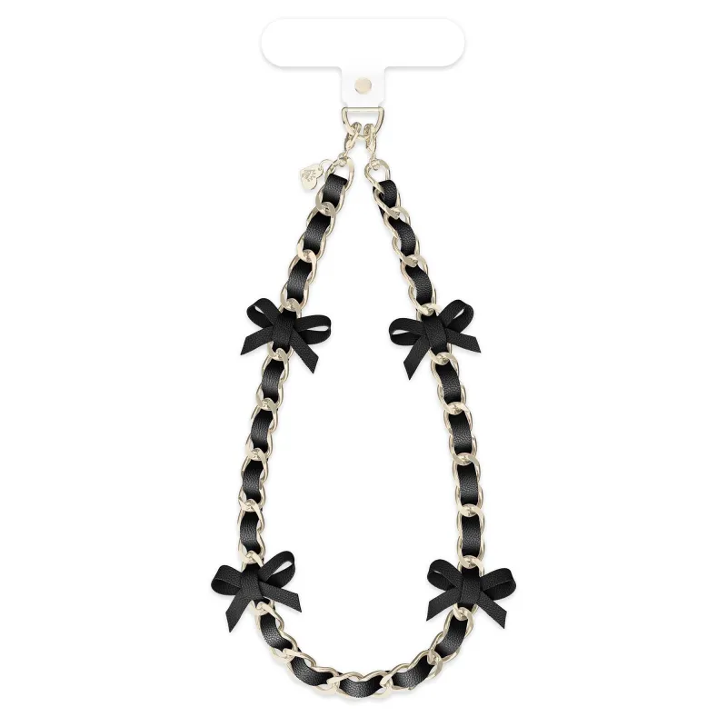 Black Bow Leather Chain Phone Charm made by Velvet Caviar