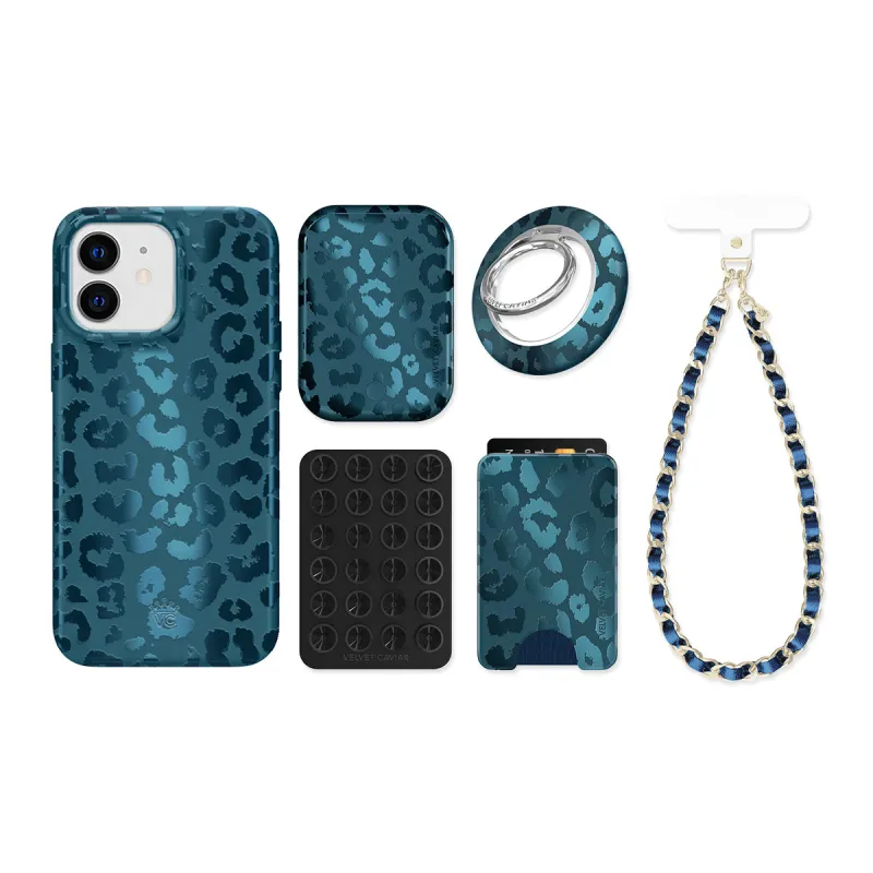 Metallic Navy Leopard iPhone Bundle Set sold by Velvet Caviar