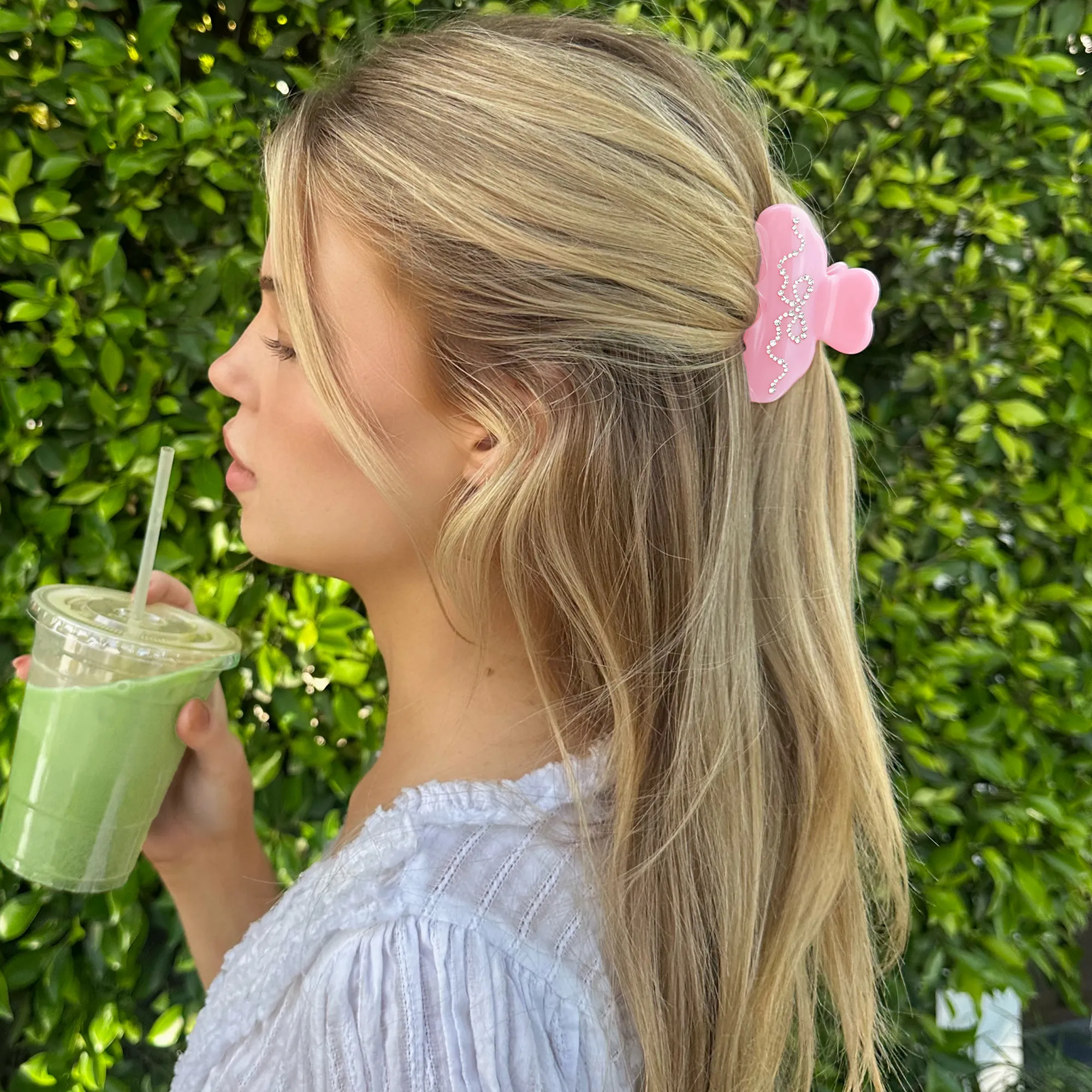 Pink Crystal Bow Hair Clip sold by Velvet Caviar product image thumbnail 2
