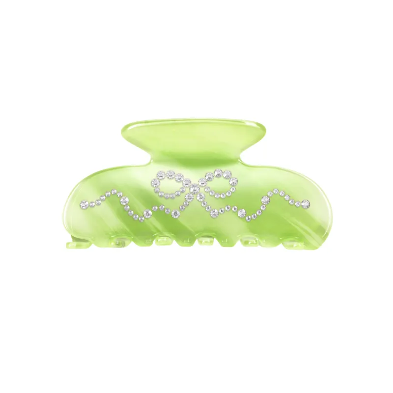 Matcha Swirl Crystal Bow Hair Clip made by Velvet Caviar