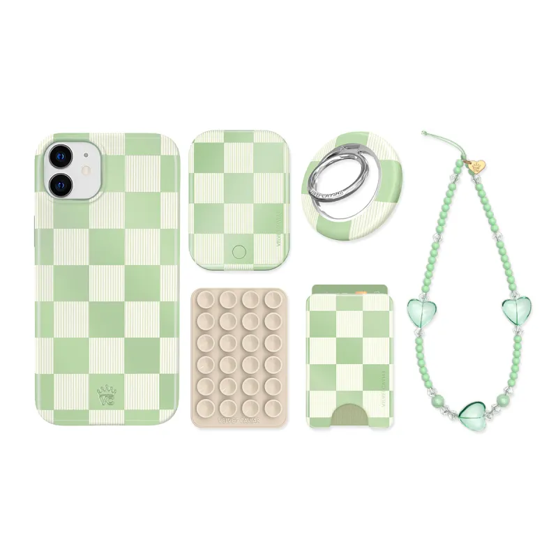 Pistachio Vibe Checkered iPhone Bundle Set made by Velvet Caviar