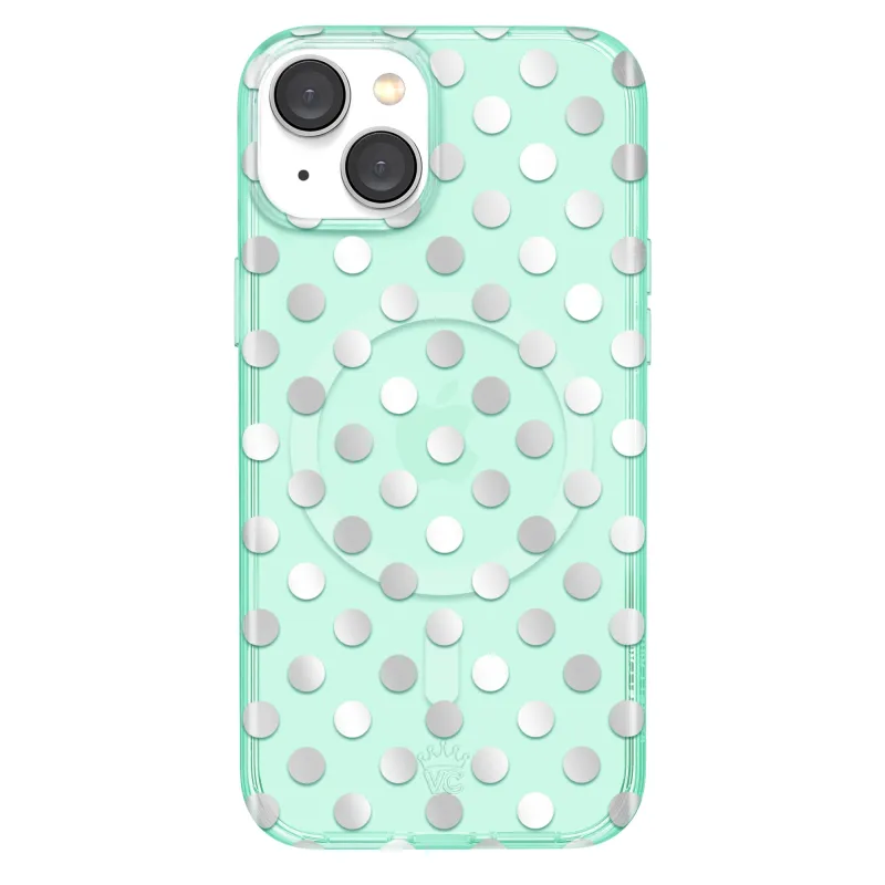 Mint Chrome Polka Dot iPhone Case made by Velvet Caviar