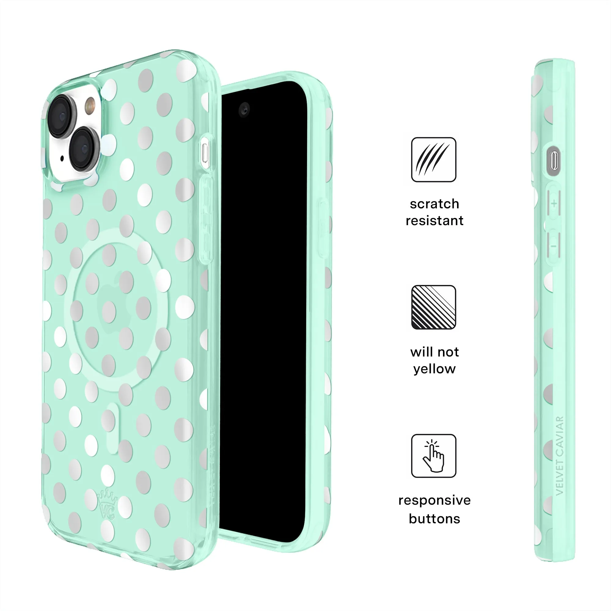 Mint Chrome Polka Dot iPhone Case sold by Velvet Caviar product image thumbnail 5