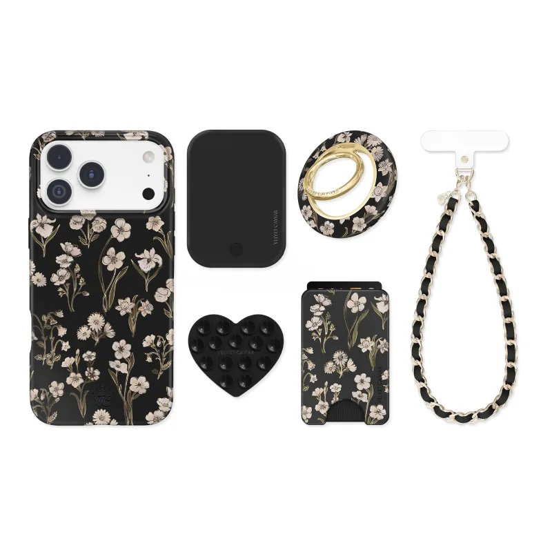 Nightbloom Gold Chrome Floral iPhone Bundle Set made by Velvet Caviar