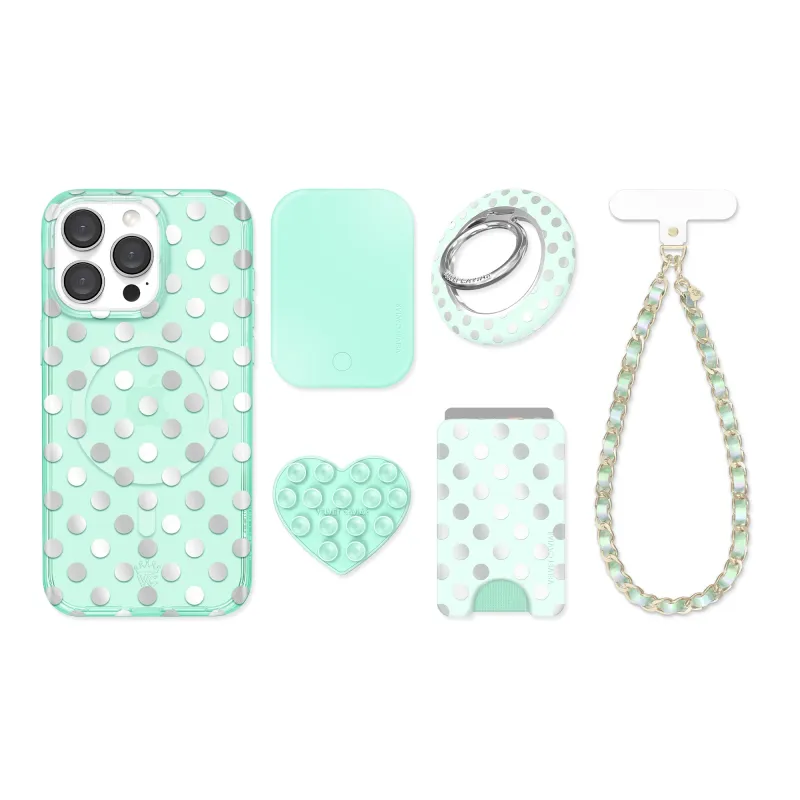 Mint Chrome Polka Dot iPhone Bundle Set made by Velvet Caviar