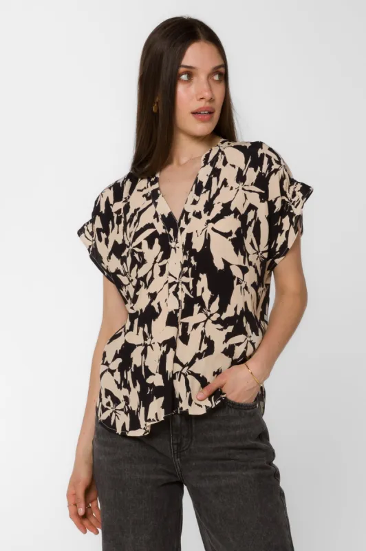Avery Black Cream Floral Top sold by Velvet Heart