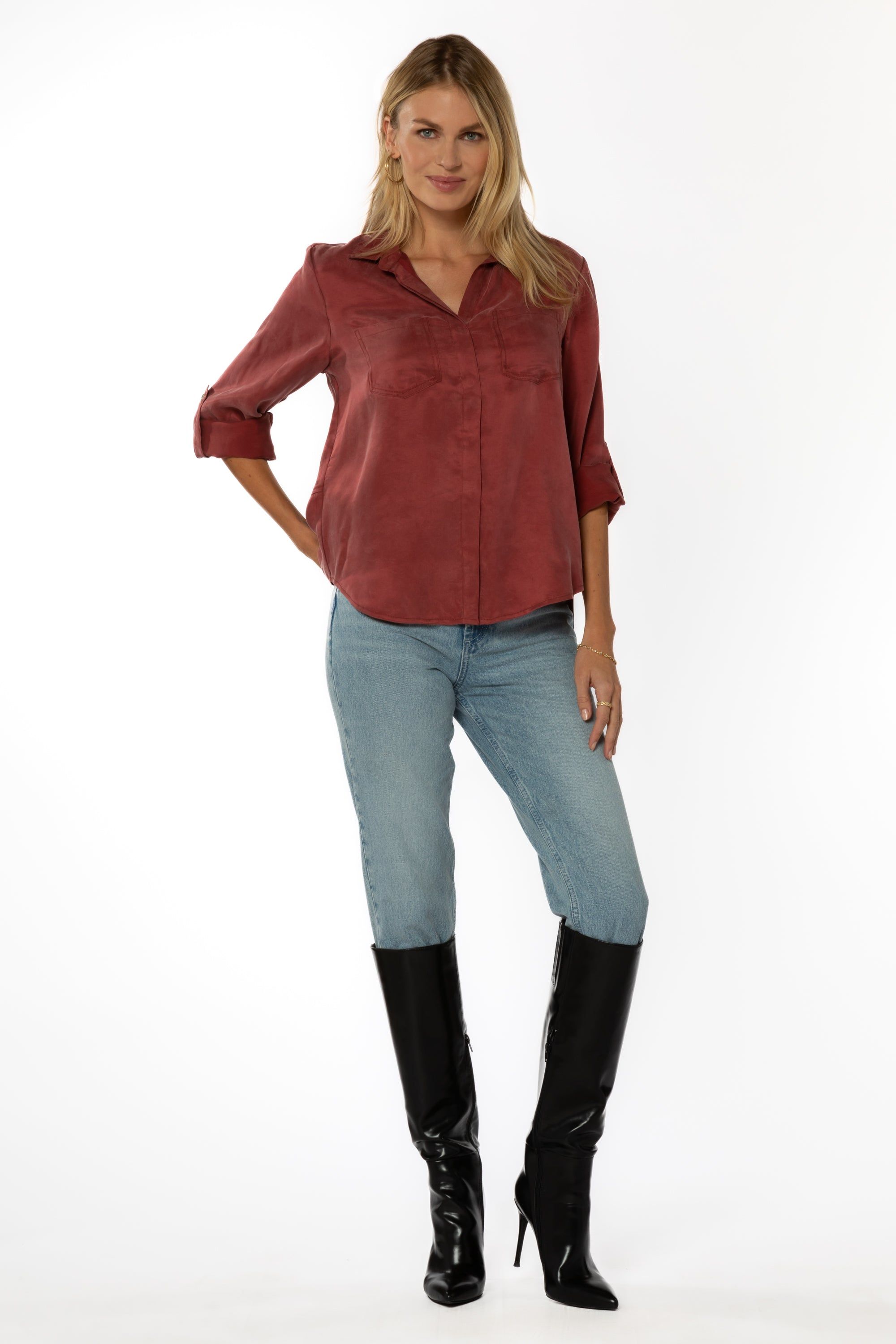 Riley Brick Button-Up Shirt sold by Velvet Heart