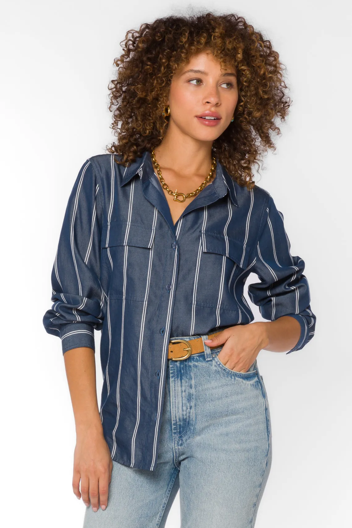 Talma Navy Stripe Shirt sold by Velvet Heart