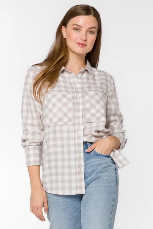 Kacia Taupe Plaid Shirt sold by Velvet Heart
