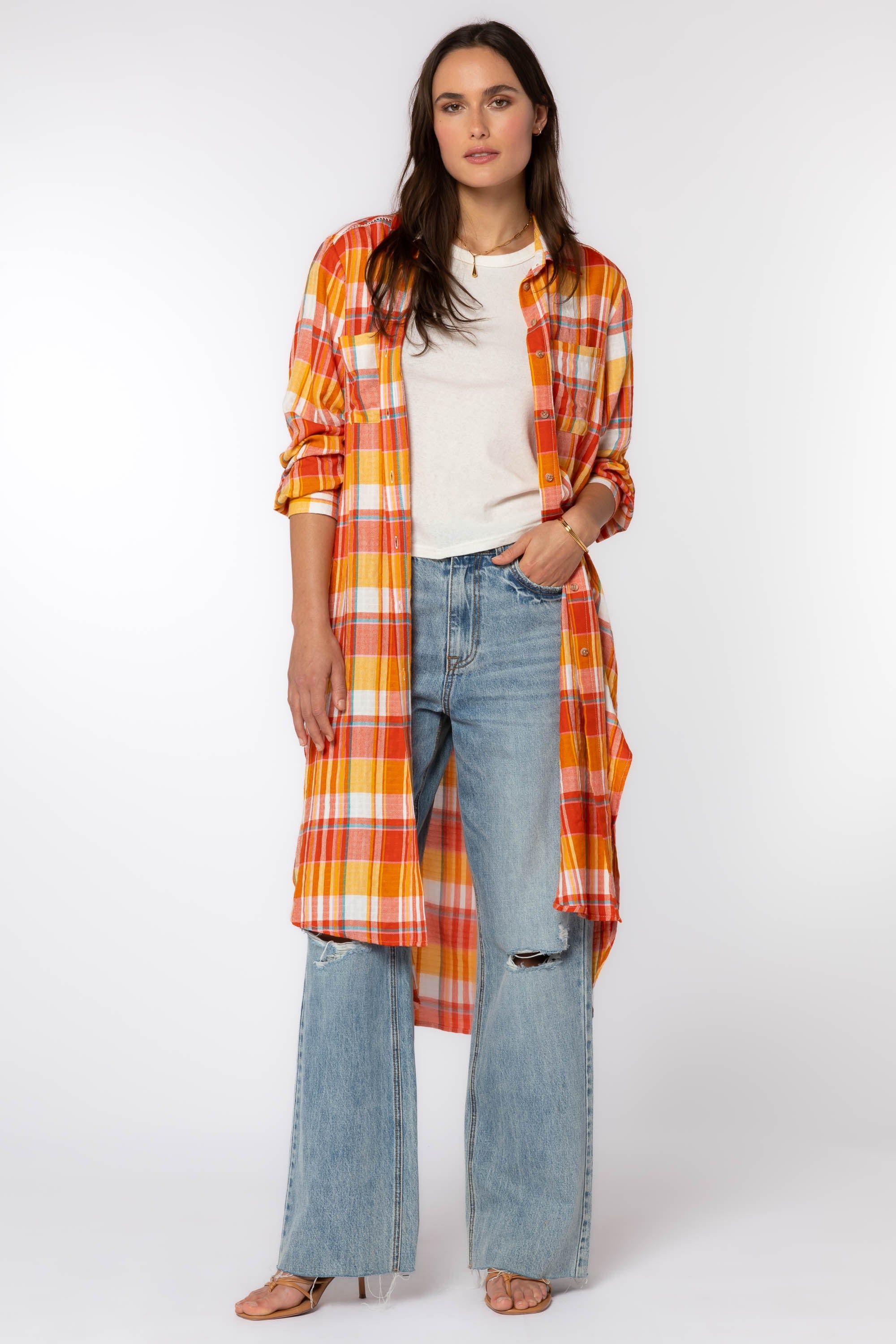 Emerson Orange Plaid Duster sold by Velvet Heart