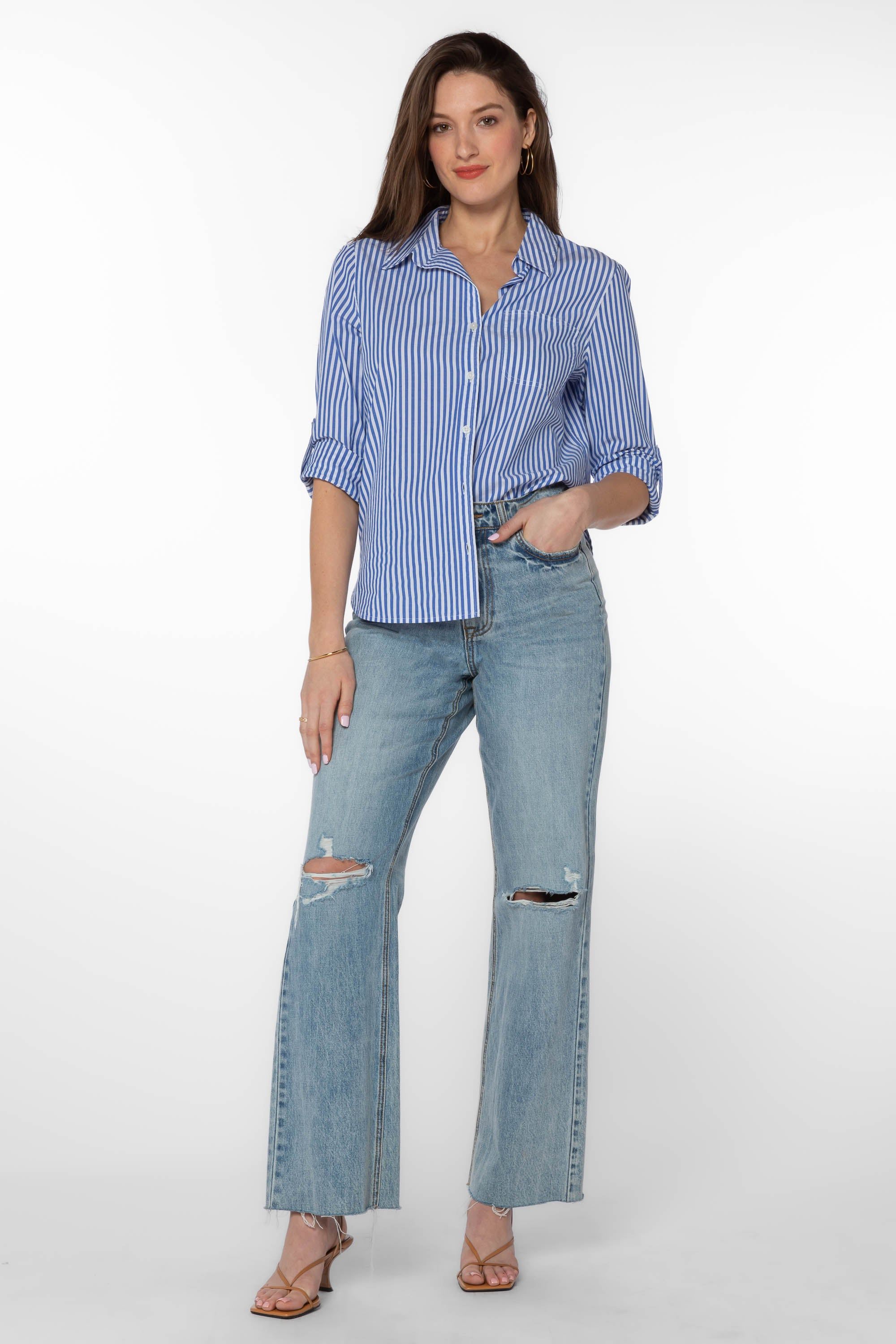 Elisa Blue White Stripe Shirt sold by Velvet Heart