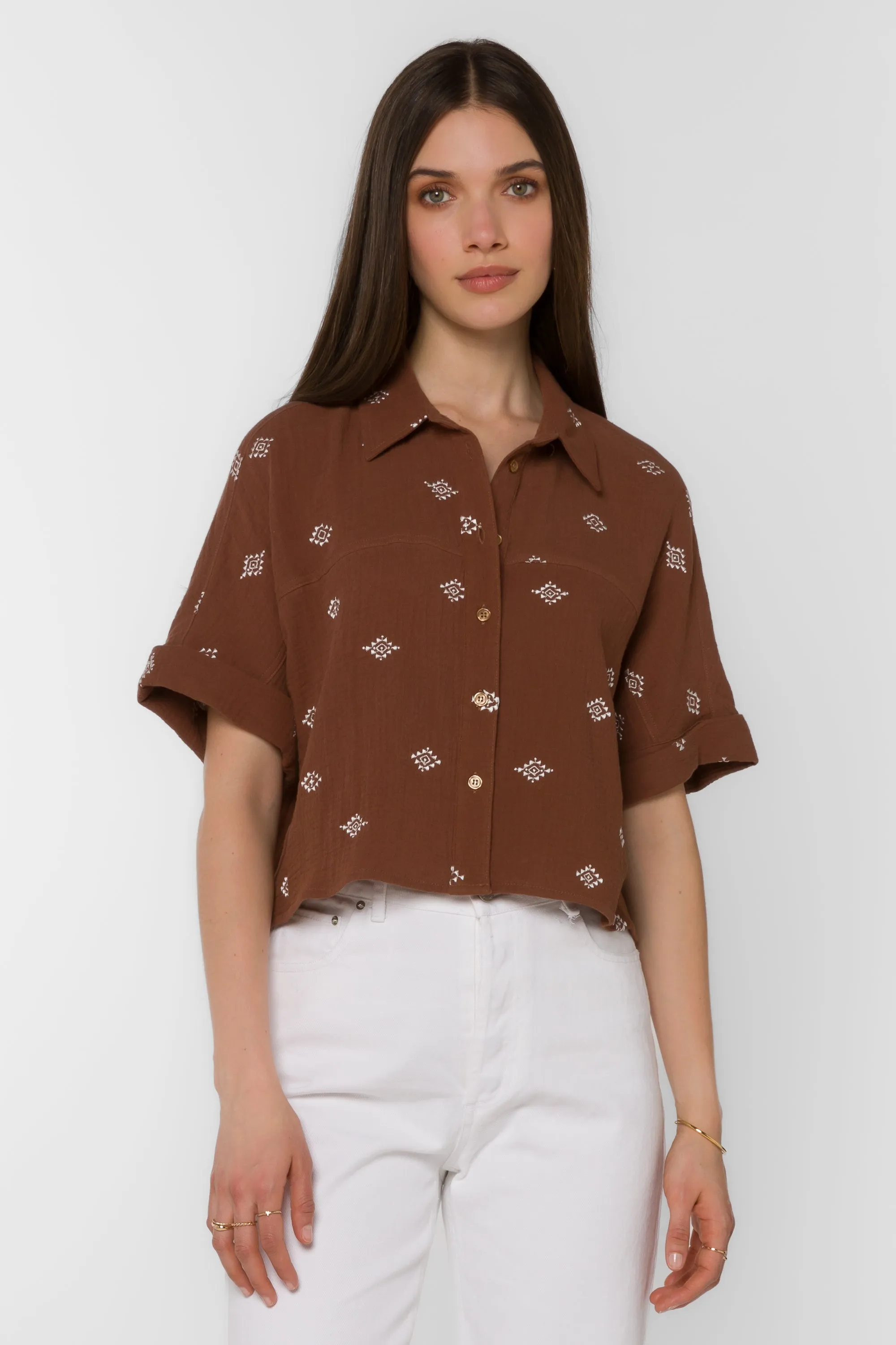 Trista Rustic Brown Embroidery Shirt sold by Velvet Heart product image thumbnail 3