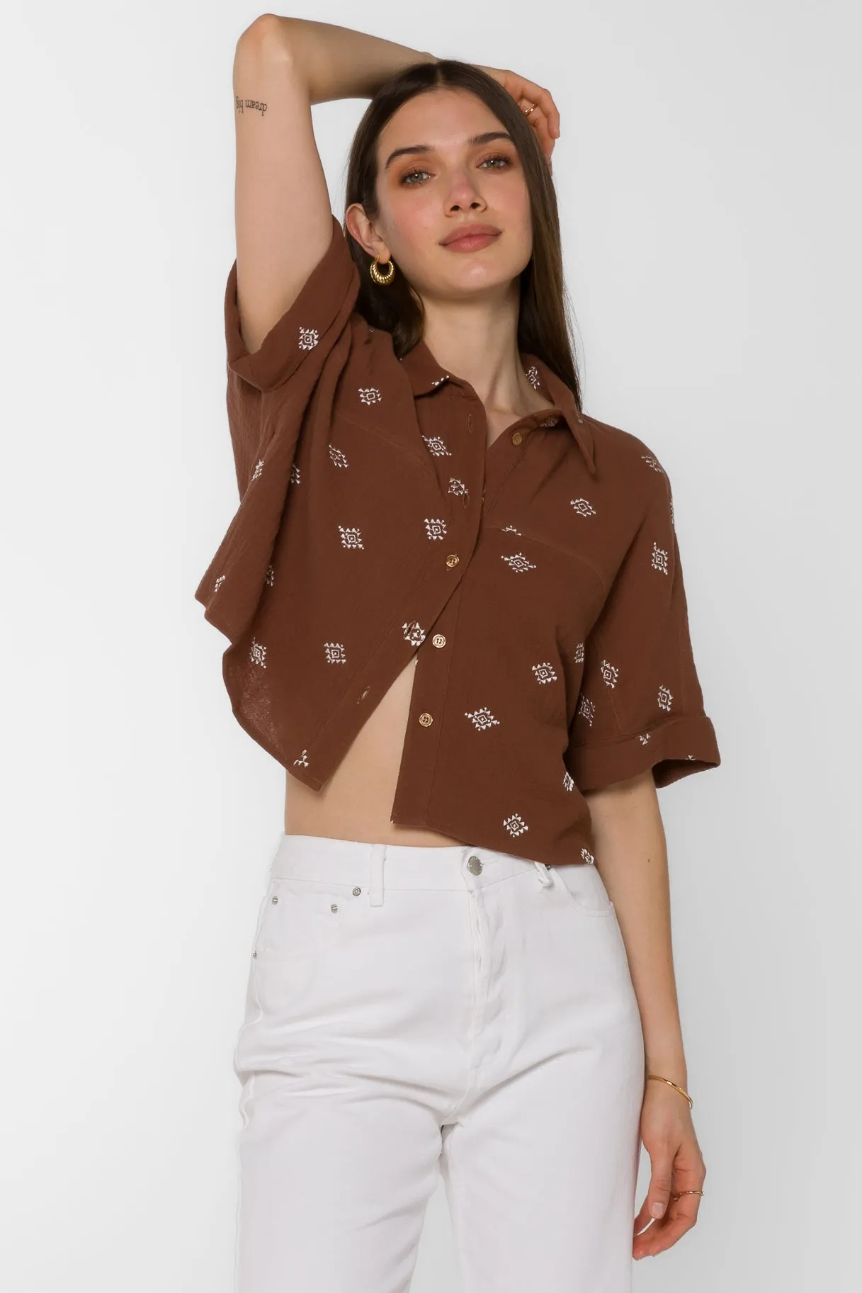 Trista Rustic Brown Embroidery Shirt sold by Velvet Heart
