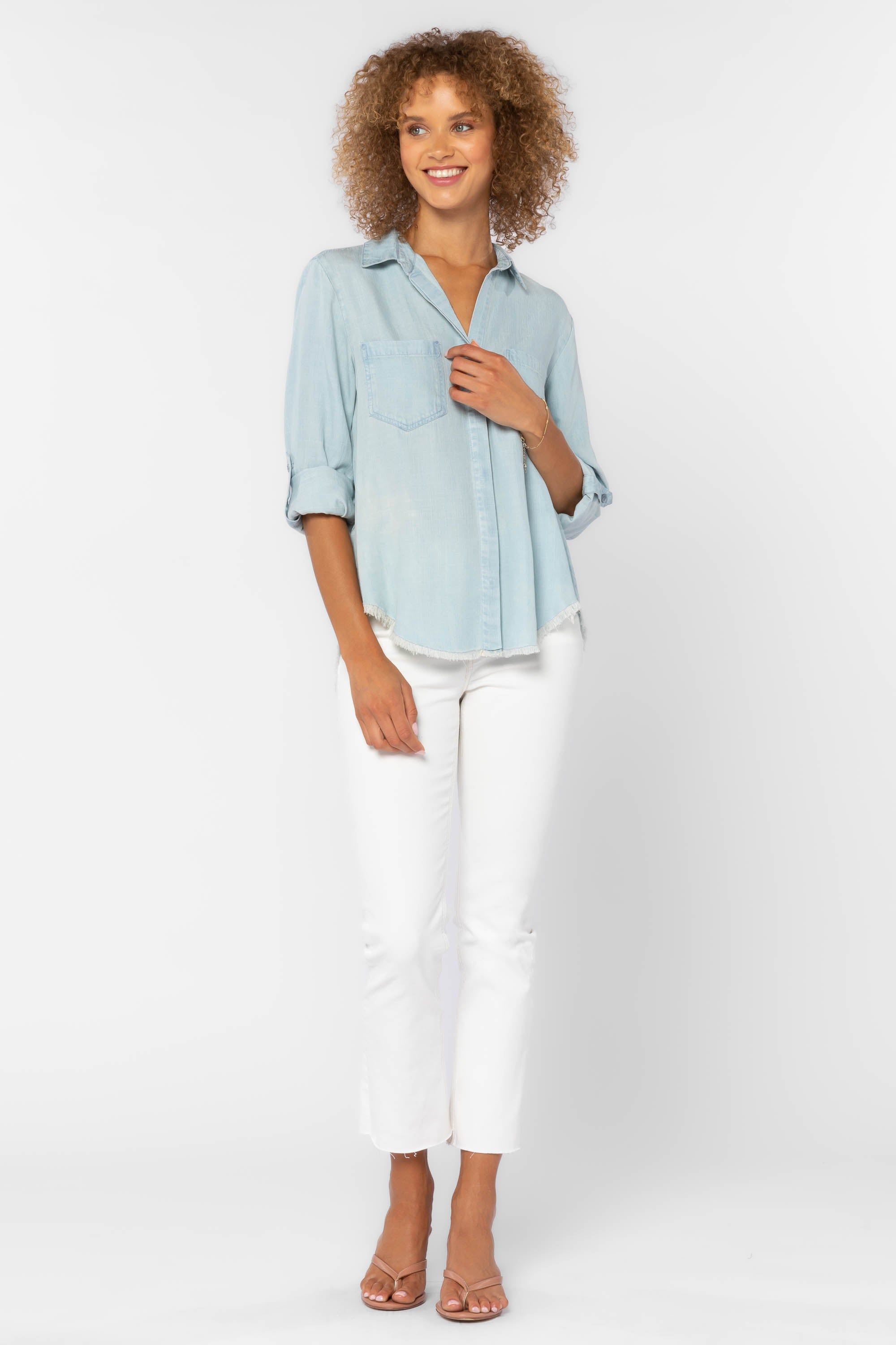 Riley Frayed Light Blue Shirt sold by Velvet Heart